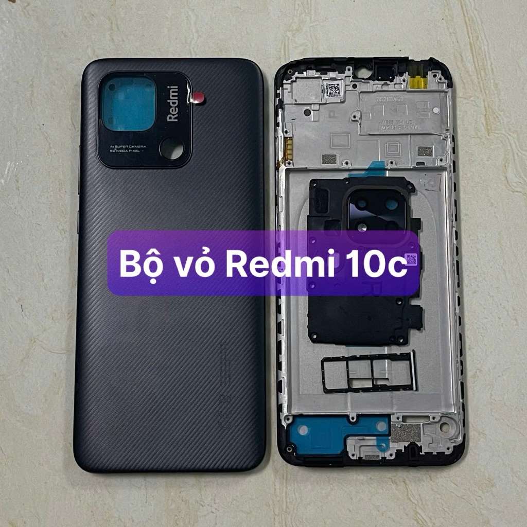 bộ vỏ sườn xiaomi Redmi 10C ,kèm khay sim,phím,kính camera