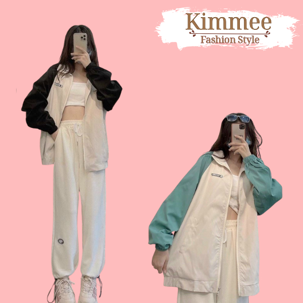 Áo khoác gió nữ áo khoác records jacket dù 2 lớp phối màu xinh A137 KIMEE HOUSE