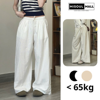 Quần Linen Suông  Nữ Ống Rộng Cạp Chun Đáp Gấu MiSoul Mall, Quần Lanh Lưng Thun Co Giãn Có Túi Bên Sườn 440