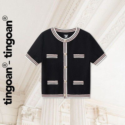 TINGOAN® - Áo len xù đen cổ tròn viền 2 line SHANGHAI TOP/BL