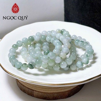 Vòng tay cẩm thạch A - Phỉ thúy hoa bay chất nếp hoa hạt 7-8mm - Ngọc Quý