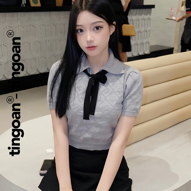 TINGOAN® x KOL - Áo len crop lửng cổ bẻ tingoan YURI TOP