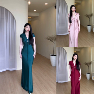 Đầm Lụa Cổ V Cột Dây Form Dài, Váy Lụa 1 Lớp Không Mút, Không Dây Kéo Sang Chảnh Tôn Dáng Gợi Cảm