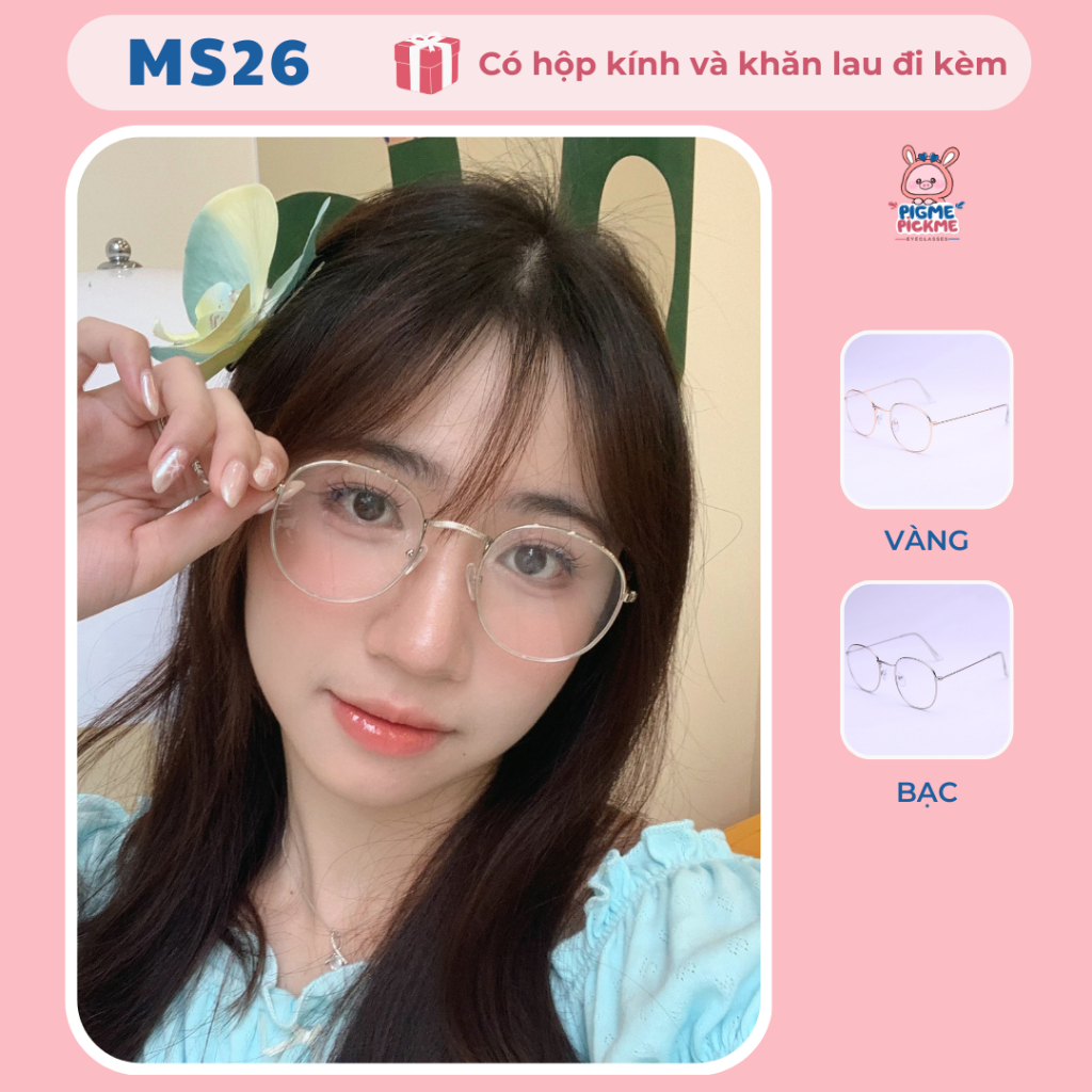  Gọng kính cận nữ mắt tròn chất liệu kim loại mảnh chắc chắn phong cách thời trang dễ đeo MS26 