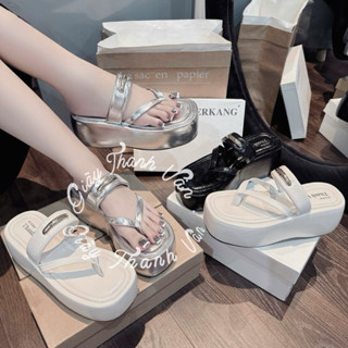  Dép kẹp bản ngang phối quai khoá cao 7 phân  D0306  