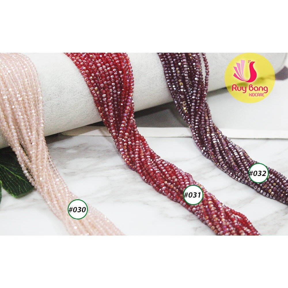 Hạt pha lê thoi 4mm tông hồng, hạt đá đính kết váy áo, phụ kiện may mặc, phụ kiện tóc