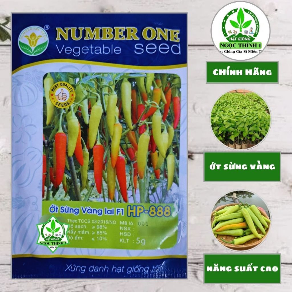 (Gói 5gr) Hạt Giống Ớt Sừng Vàng Lai F1 HP-888 NUMBER ONE