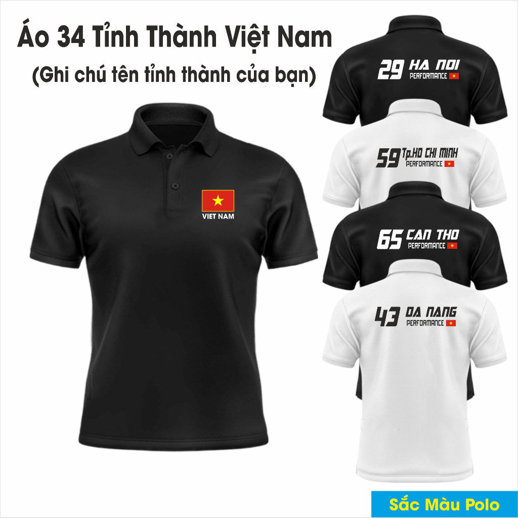 Áo thun Polo 34 tỉnh thành Việt Nam-Sắc màu polo-Chất cải cá sấu