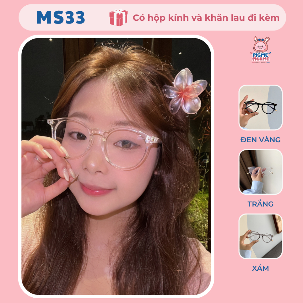 Gọng kính cận nữ mắt tròn chất liệu nhựa dẻo cao cấp phối kim loại bền bỉ, trẻ trung MS33