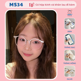  Gọng kính cận nữ mắt tròn chất liệu nhựa phối kim loại chắc chắn bền bỉ phong cách trẻ trung đơn giản MS34 