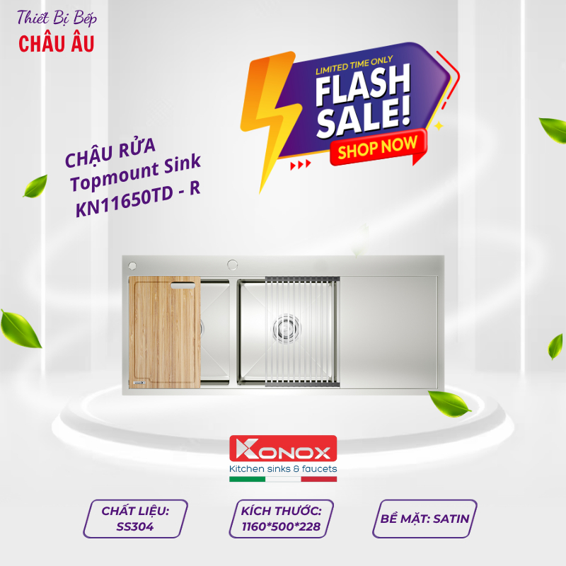 Chậu Rửa Konox Workstation – Topmount Sink KN11650TD - R/L– Thiết Kế Cao Cấp, Nhập Khẩu Ý - TBB