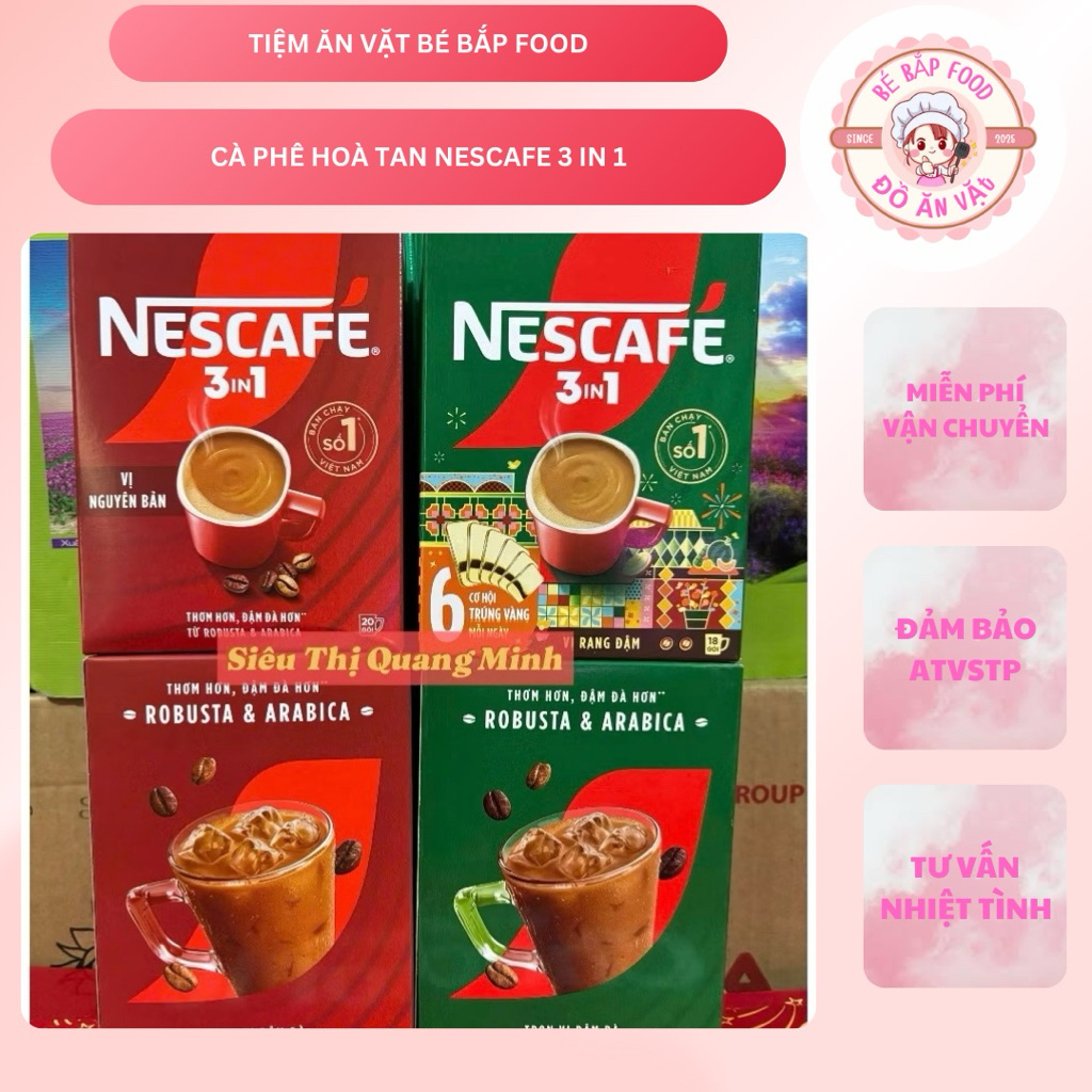 CÀ PHÊ HOÀ TAN NESCAFE 3 IN 1 HỘP  (18GÓI) VỊ NGUYÊN BẢN/ VỊ RANG ĐẬM