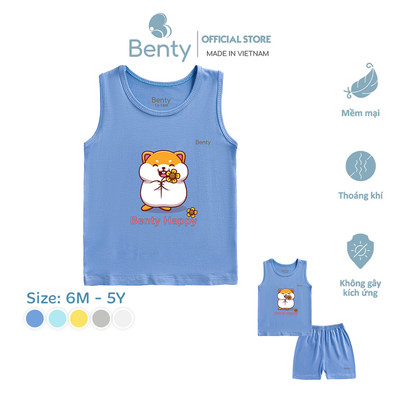 Bộ ba lỗ hình in Happy Benty BT015 chất vải thoáng mát, quần áo trẻ em bé trai và bé gái mềm mịn