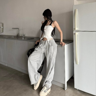 Quần Thiết Kế Nỉ Ống Rộng Phong Cách Âu, Quần Nữ Rút Dây, Quần Nỉ Ông Suông 6 Túi