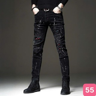 Quần jean nam boy phố màu đen vảy sơn rách gối chất bò cao cấp co dãn 4 chiều đẹp form dáng skinny Havado 57 Mẫu Mới