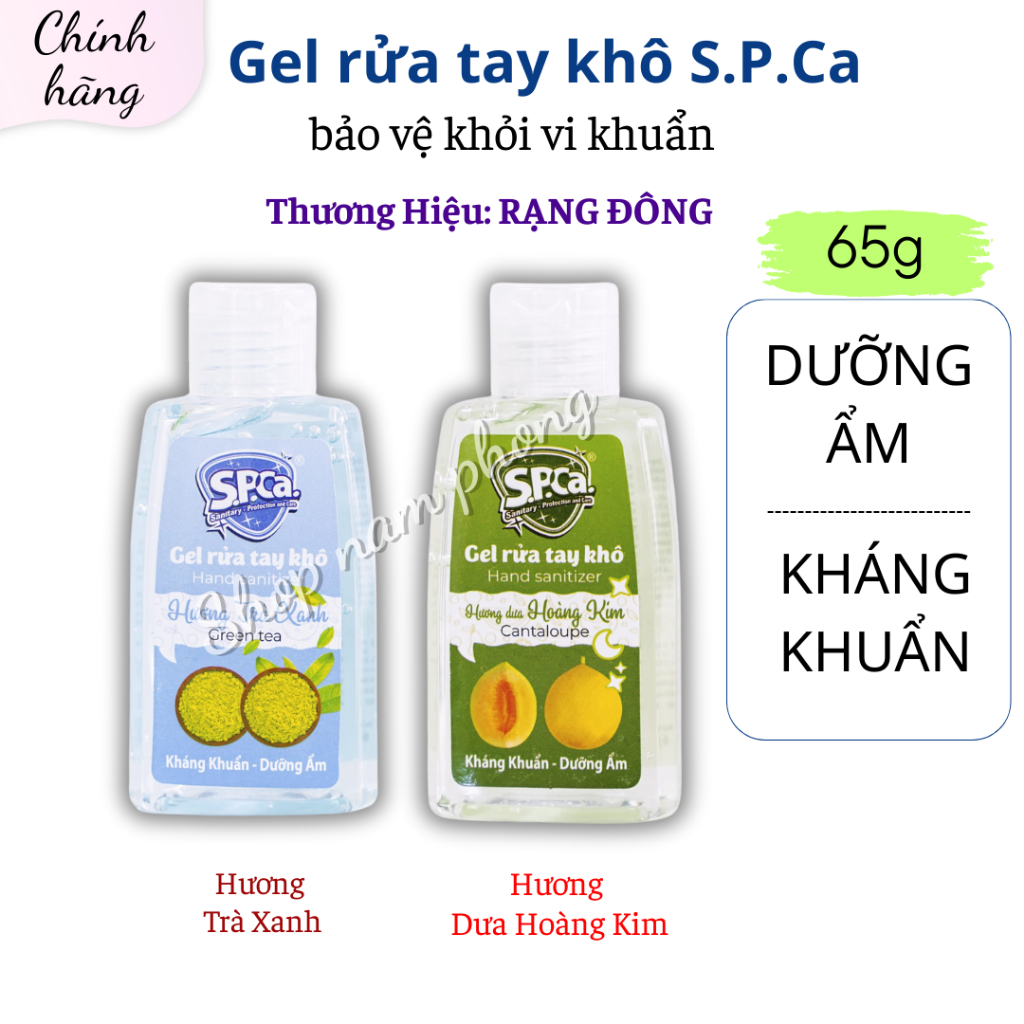 Gel Rửa Tay Khô SPCA 65ml-Hương Trà Xanh/Dưa Hoàng Kim-Làm Sạch Tay Không Cần Nước