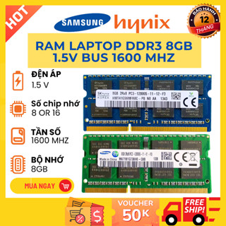 Ram Laptop Samsung,Hynix 8GB DDR3 bus 1600Mhz Memory Ram PC3 laptop cắm là nhận - Bảo hành 12 tháng