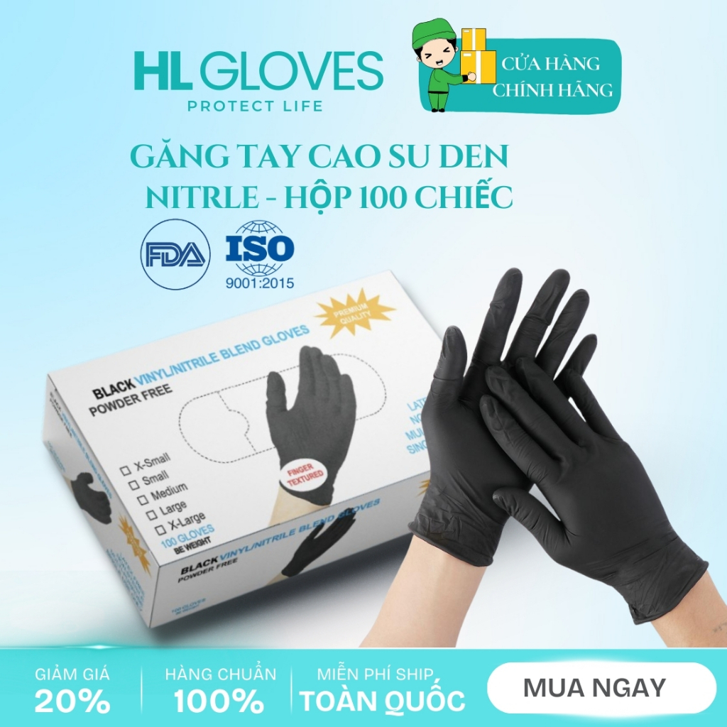 Hộp Găng Tay Đen Cao Su Không Bột Bao Tay Cao Su Không Bột Đen Nhám Làm Tóc…