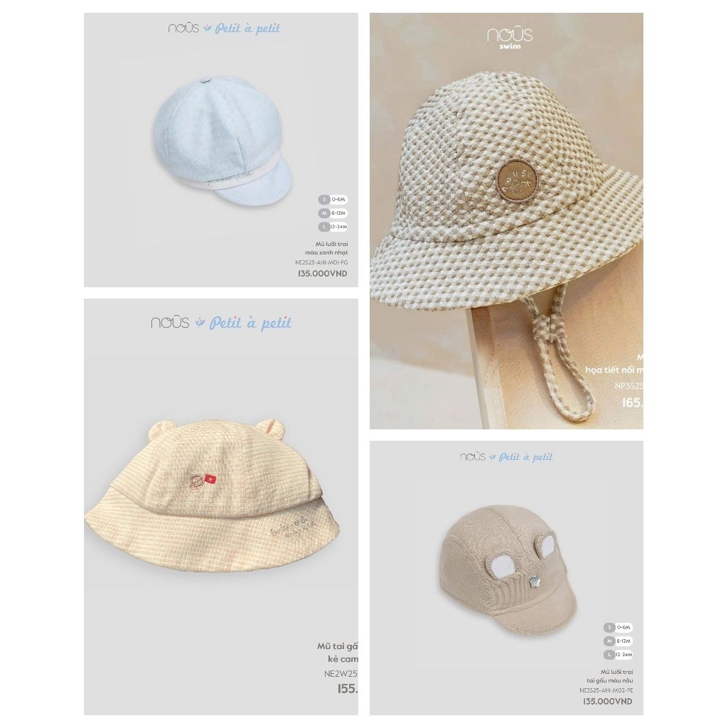 [Nous] Mũ lưỡi trai/ mũ rộng vành cho bé trai bé gái hãng Nous