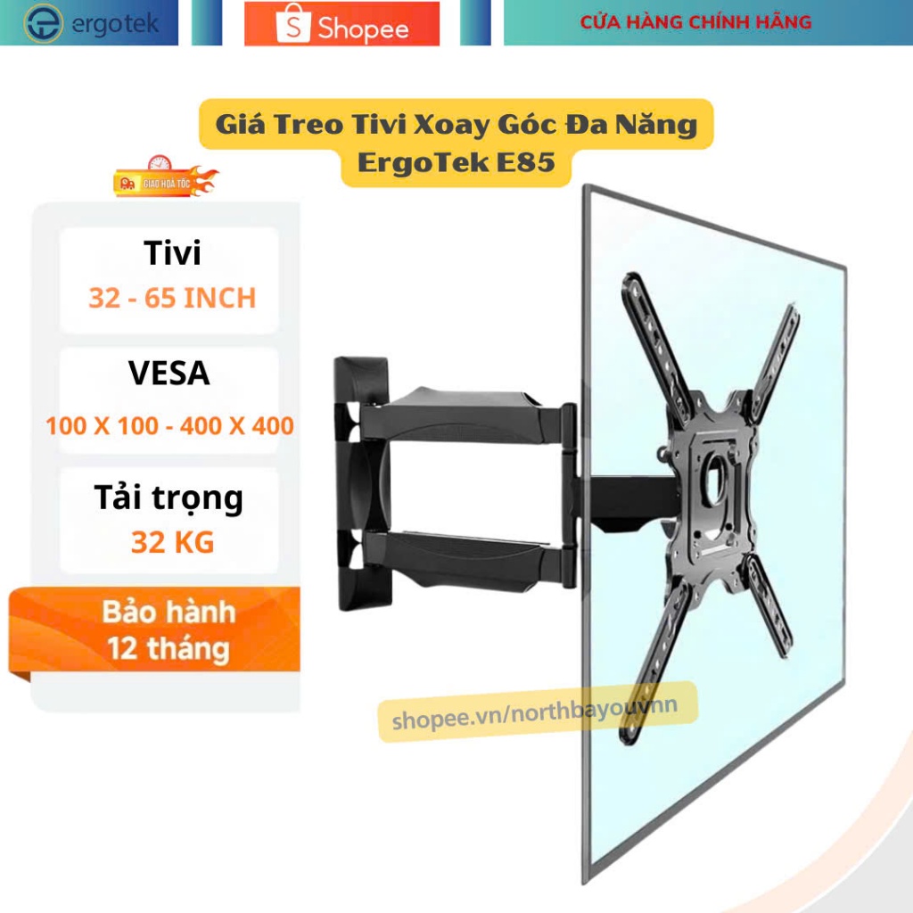 Giá treo tivi xoay góc đa năng ErgoTek E85 - Giá đỡ Tivi 32 - 65 inch ( Tải trọng 32 Kg )