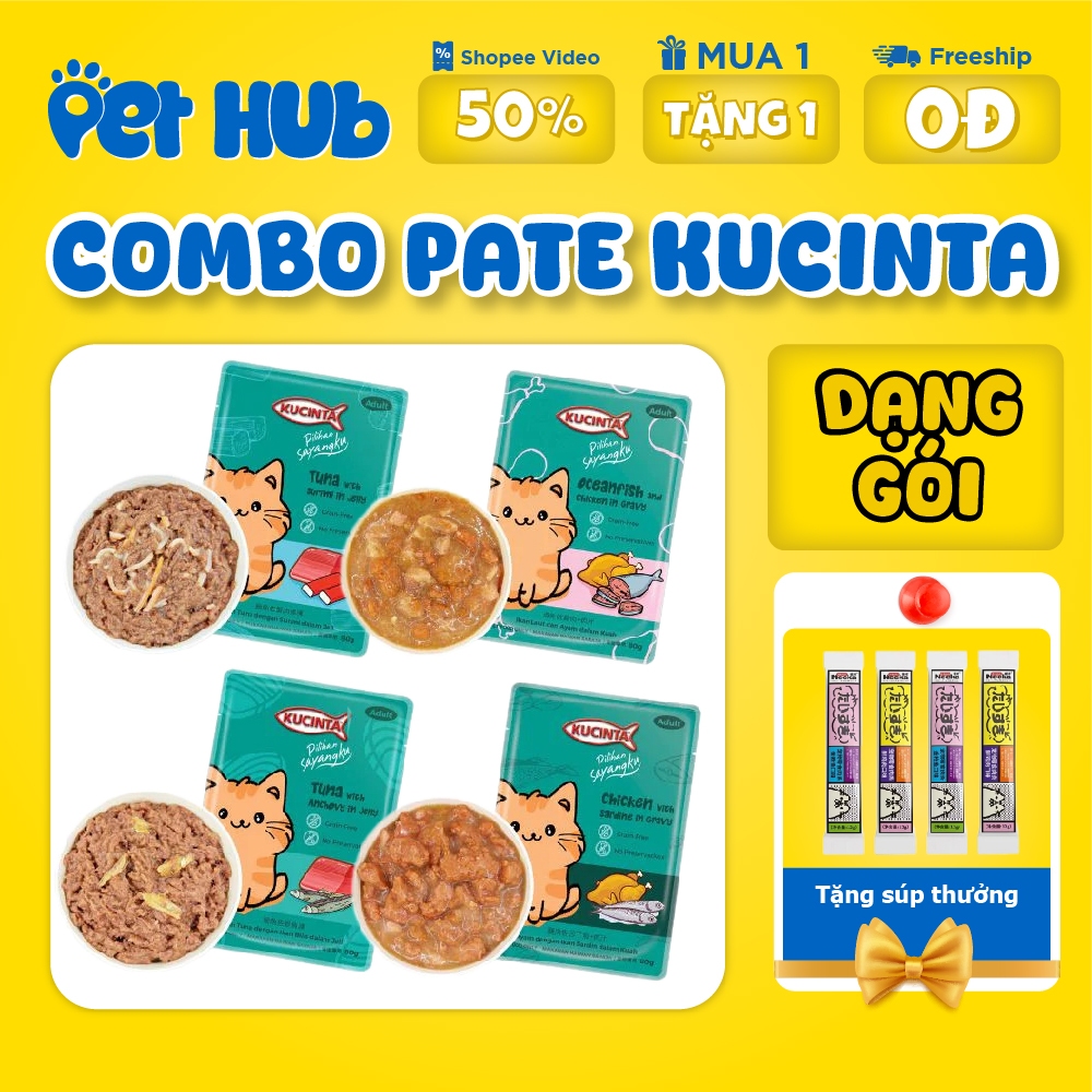 [80G] Combo 20 & 10 Gói Pate KUCINTA Gói 80g Dành Cho Mèo - Pate Mèo Cam Kucinta Nhập Khẩu Malaysia