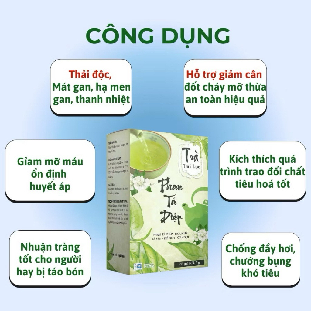 Trà thải độc ruột Phan Tả Diệp Hộp 25 Túi Lọc Hỗ Trợ Giảm Cân, Nhuận Tràng, Thanh Lọc Cơ Thể