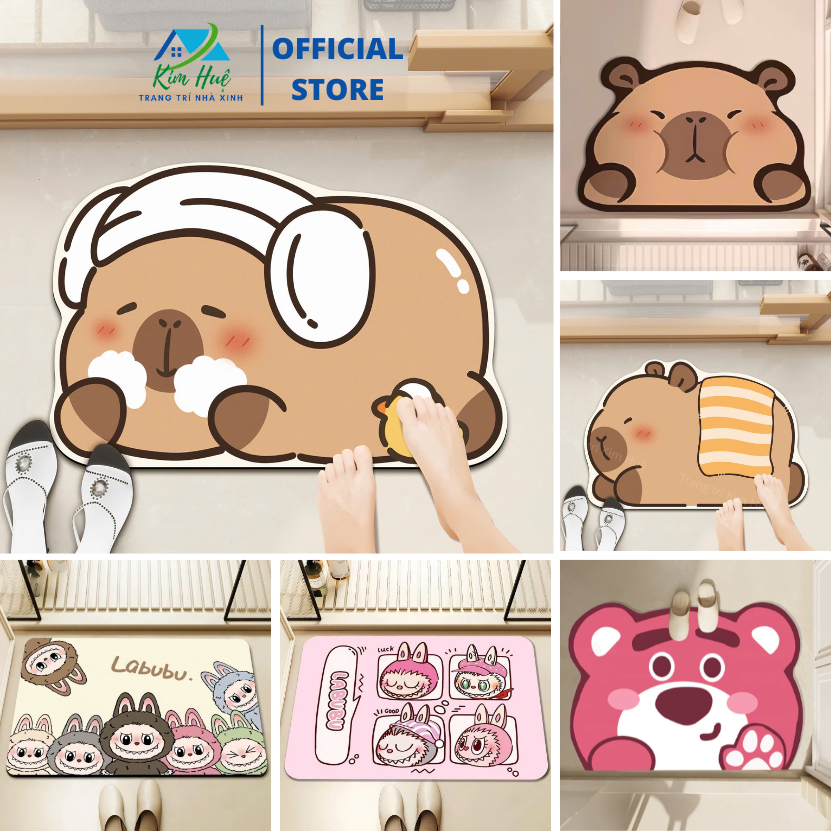 Thảm Lau Chân, Chùi Chân capybara, Hình Thú 100 Mẫu Mới Nhất 2025 - Thấm Hút Nước Đế Cao Su Chống Tr