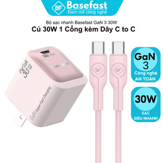  Bộ sạc nhanh TypeC 30W Basefast Combo Củ GaN kèm dây silicone cho Phone 15 16  android 