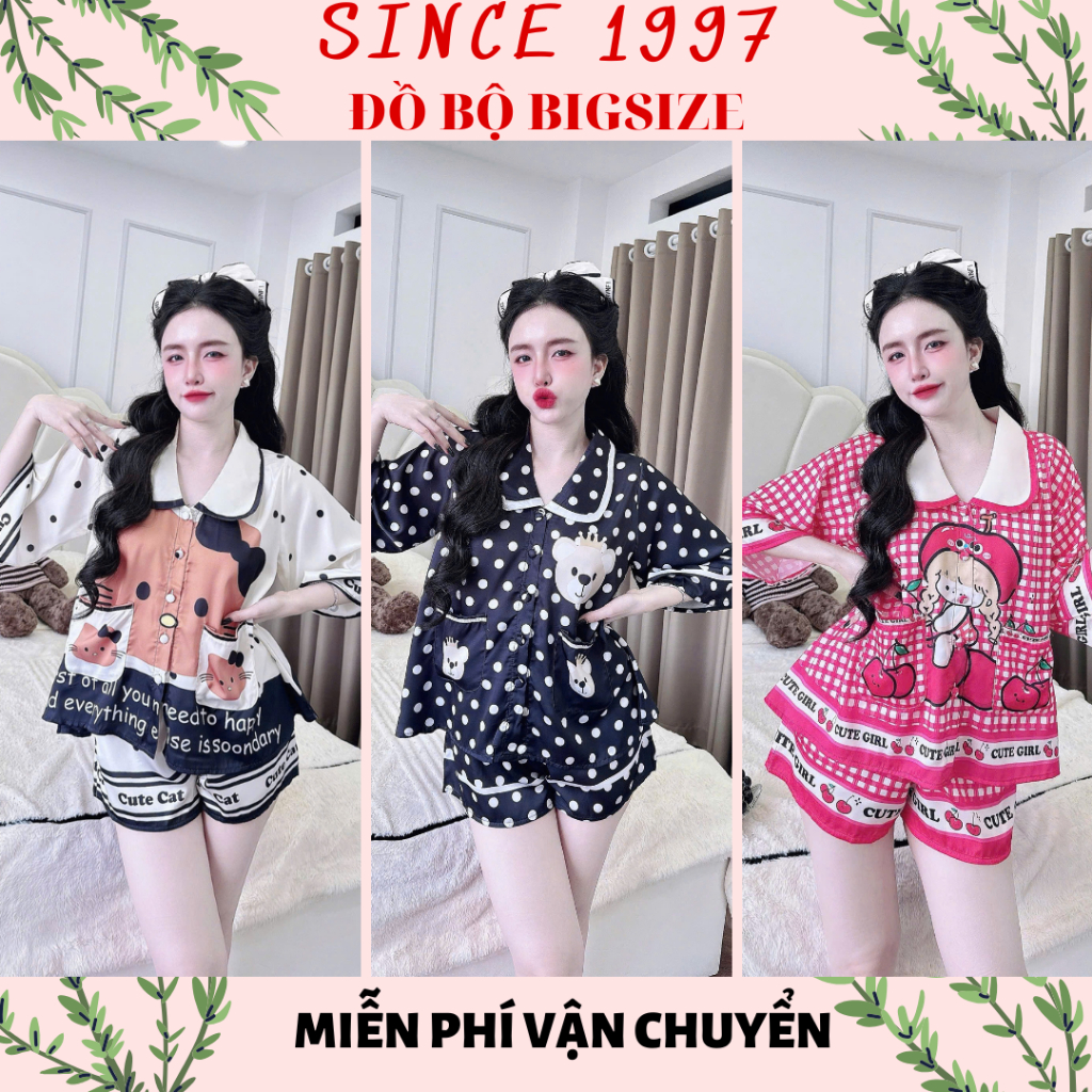 [60-100kg] Đồ bộ bigsize ĐÙI  5D Lụa LATIN, Since1997 Đồ ngủ Pijama bigsize lụa cao cấp