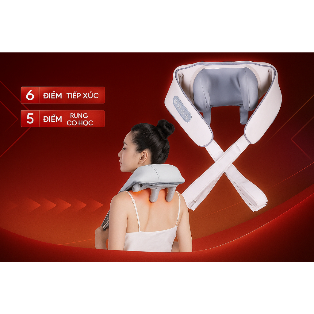 Đai Massage 6D Giảm Đau Mỏi Cổ Vai Gáy - Mô Phỏng Xoa Bóp Như Bàn Tay Người