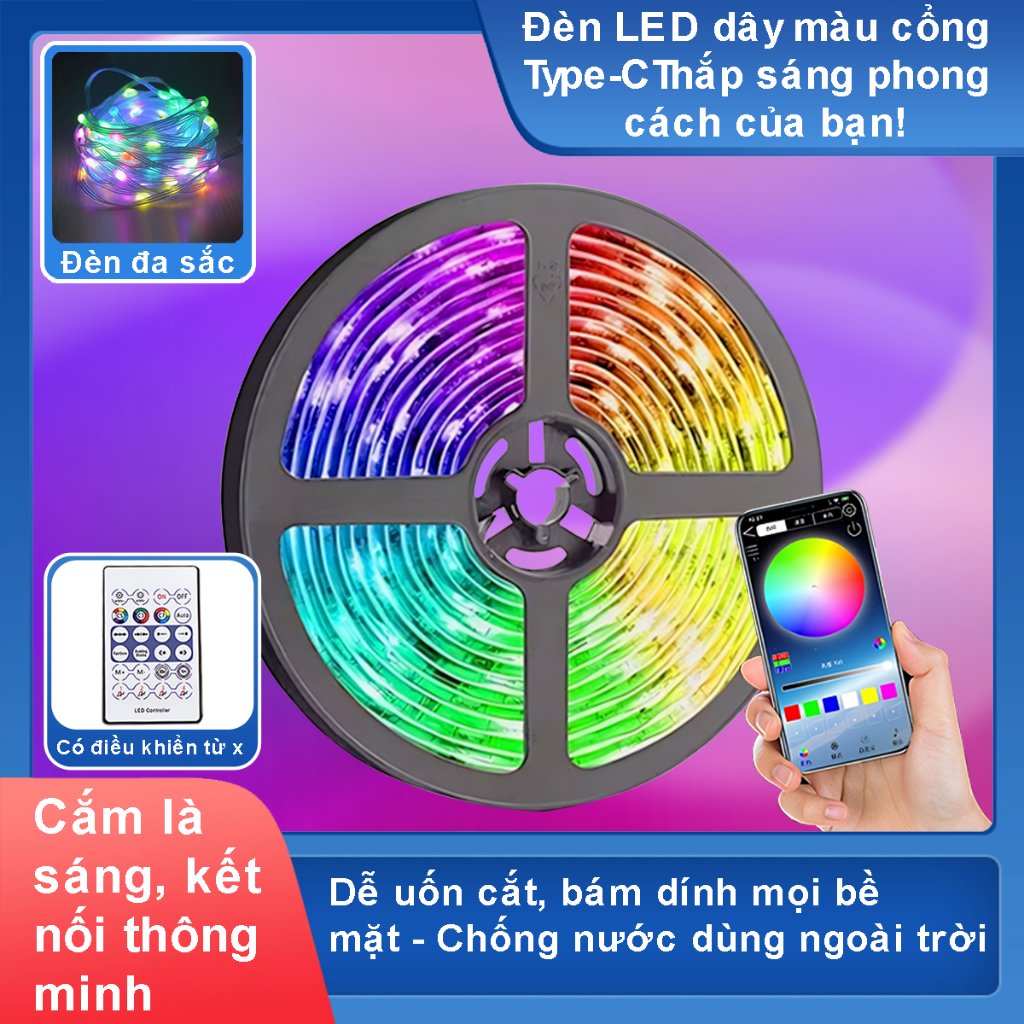 Đèn dây led RGB 2M 5M trang trí decor phòng