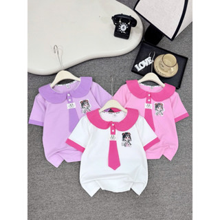 (18-35kg) Áo phông cổ sen cà vạt cho bé gái 3 màu