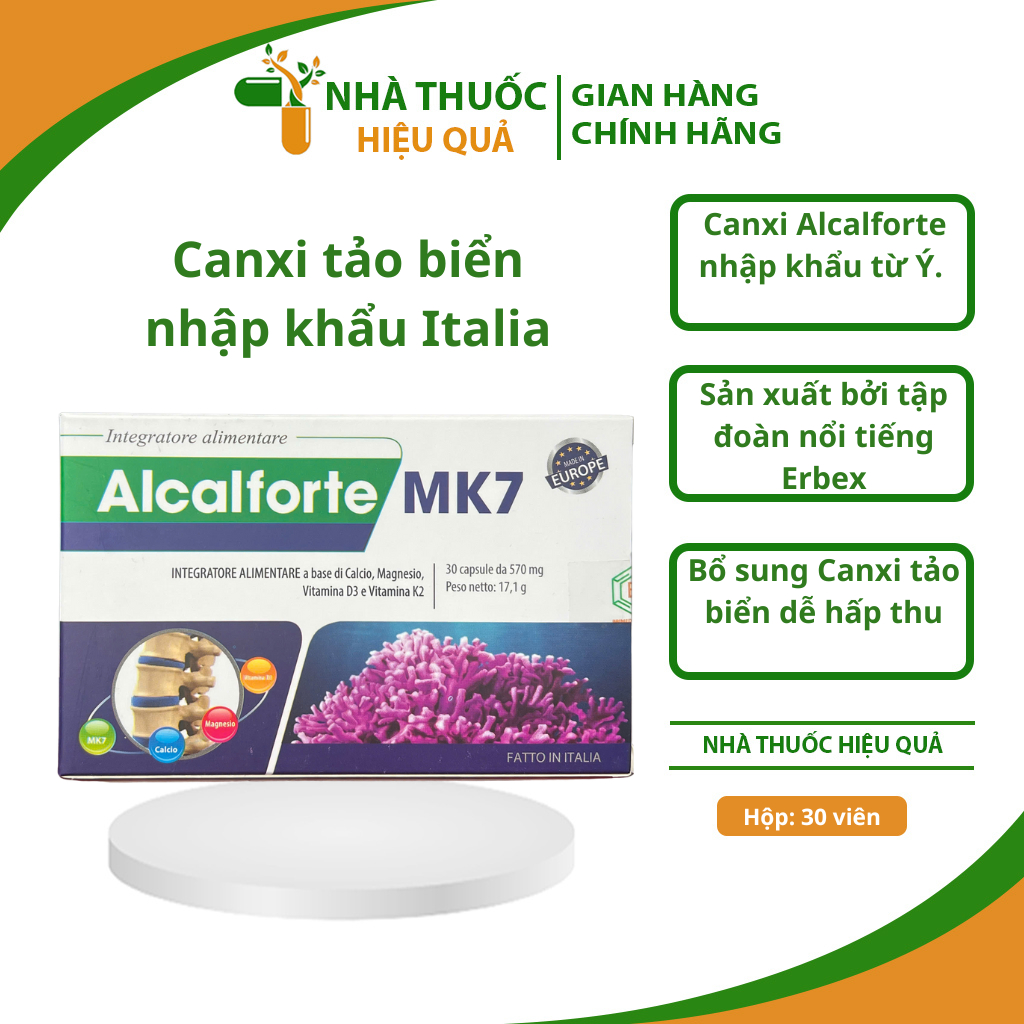 Canxi Alcalforte MK7 - Canxi tảo biển: dễ hấp thu, không nóng, không táo - Phụ nữ có thai, cho con b
