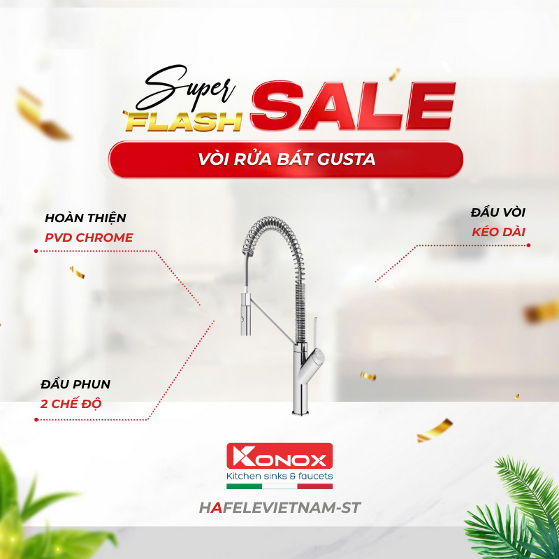 Vòi Rửa Bát Konox Gusta Chrome, đầu phun 2 chế độ nước - HFVNS