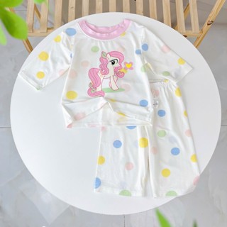  Bộ lửng bé gái 95% sợi sồi Modal Ice Cool Lá Homewear A303 đồ bộ quần lỡ bé gái họa tiết kỳ lân unicorn 