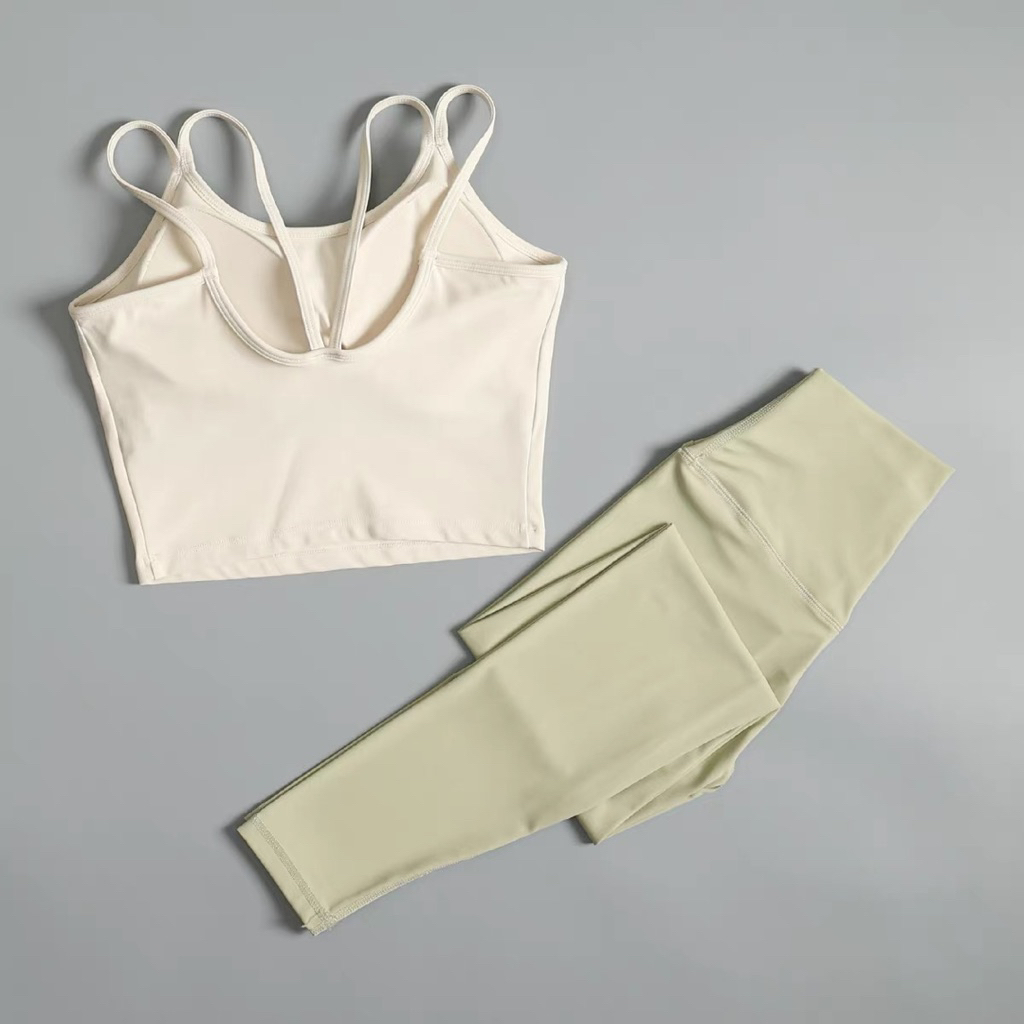 Set ALL ABOUT YOGA yoga gym tennis pickle ball chạy bộ phối dây quần dài màu pastel