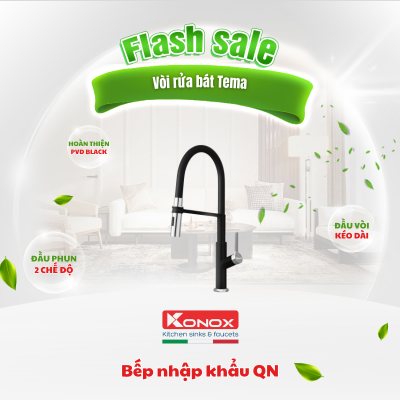 [Hàng nhập khẩu] Vòi rửa bát thân mềm Konox Tema - 3 Màu Chrome/Nickel/Black - DM365