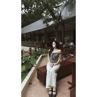 @𝐜𝐡𝐞𝐫𝐫𝐲𝐨𝐫𝐝𝐞𝐫 [CÓ SẴN] ÁO KẺ SỌC TRỄ VAI DÂY BUỘC NƠ
