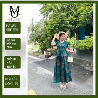  Set Đồ bộ trung niên cho mẹ áo có cổ quần ống rộng quần giả váy chất lua nhập cao cấp Nữ   MS29   