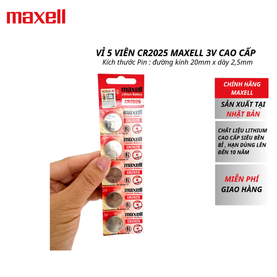 Hàng Xịn - Pin Cmos CR2025 3V Maxell Đồng Hồ Đeo Tay, Smartkey Xe Máy, Remote Khóa Điện Tử, Thiết Bị Y Tế