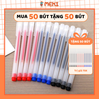 [TẶNG 50 BÚT] Combo 50 Bút Gel MEKI Bút Bi Nước Mực Gel Đen Xanh Đỏ Khô Nhanh Ngòi 0.5mm, Mực Đều, Nét Chữ Đẹp Đủ Màu