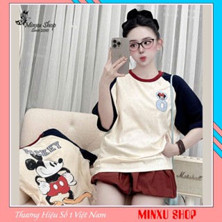 Áo Phông Nữ Thêu Hình Mickey Cổ Áo Phối Viền Cá Tính Minxu Shop TA03