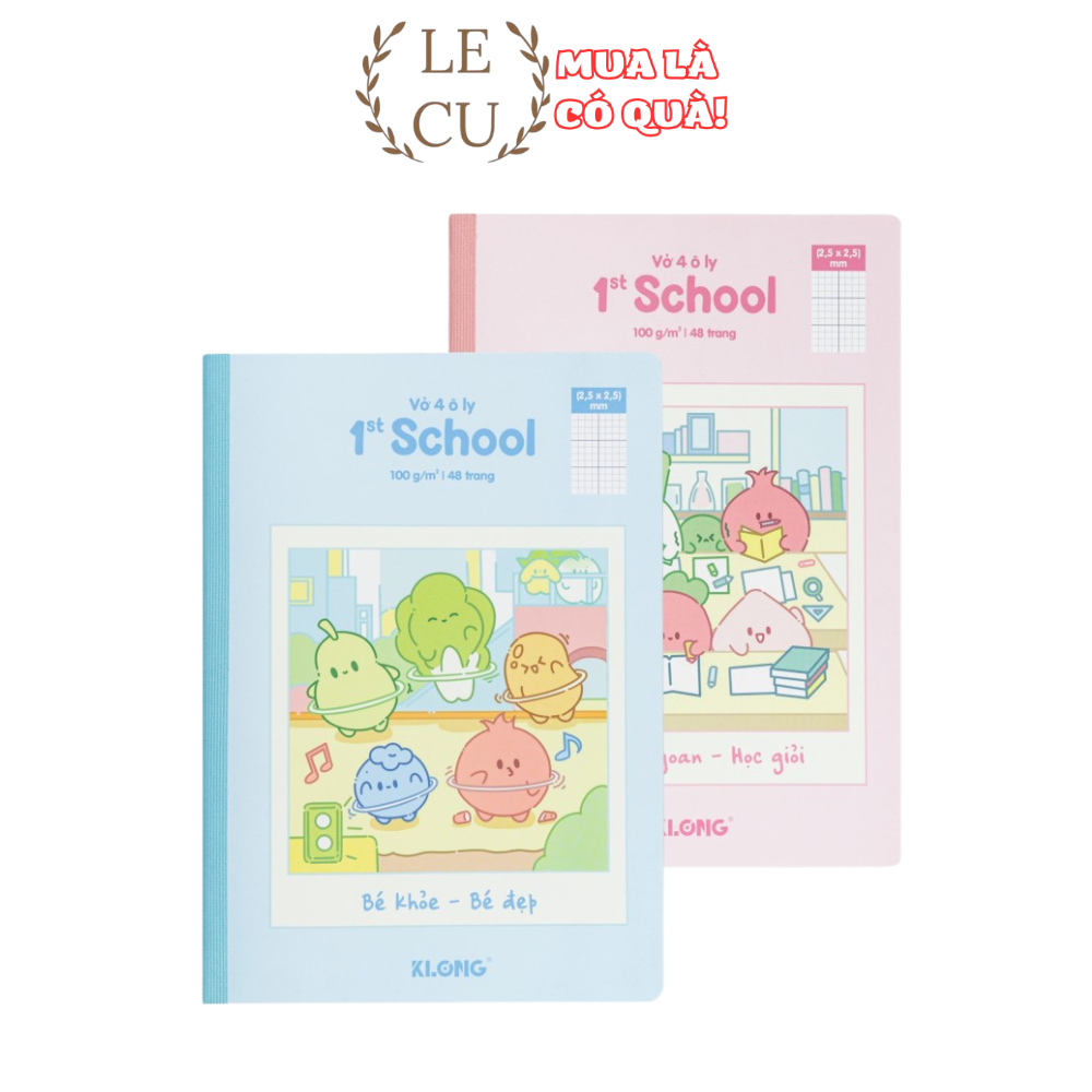 (Lốc 10 cuốn) Vở 4 ô ly may dán gáy 1st School Fruity B5¯ 48 trang 100/92; MS: 026