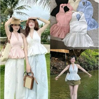 ÁO YẾM CỘT NƠ CỔ DÁNG BÍ PHỒNG HACK DÁNG  ÔM EO SIÊU XINH