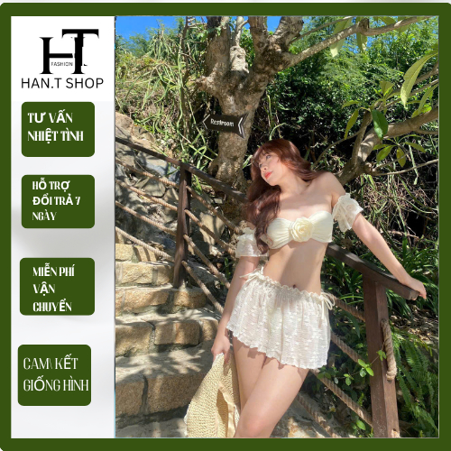 Ms 003 bikini đồ bơi đi biển ba món thiết kế TRễ Vai sang chảnh, Hàng Cao Cấp HAN.T SHOP
