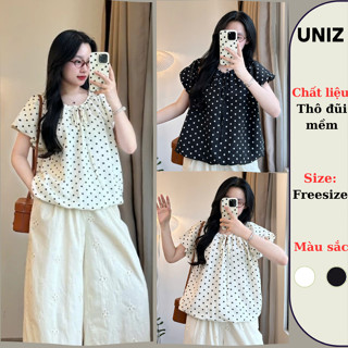 Áo Sơ Mi dáng bí Chấm Bi Tay Bồng Cột Nơ siêu Xinh Uniz 521