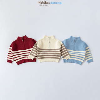 Áo len kẻ ngang cổ kéo khóa cho bé trai bé gái Hokiha chất len tăm dày dặn, ấm áp, mềm mại size 8-17kg AL