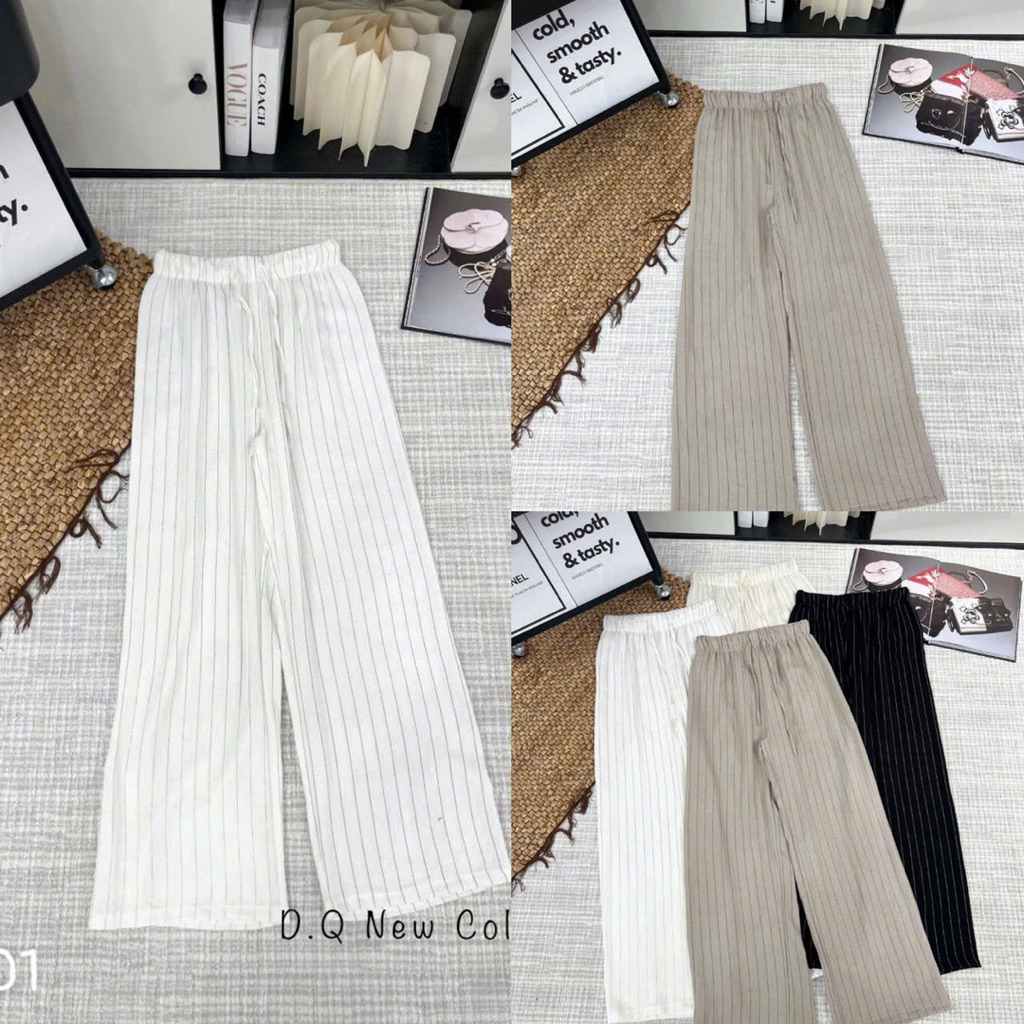 Quần Suông Kẻ Sọc Cạp Cao Size S M - Halinh Shop - Quần Suông Nữ Phối Kẻ Hàng Qcl1