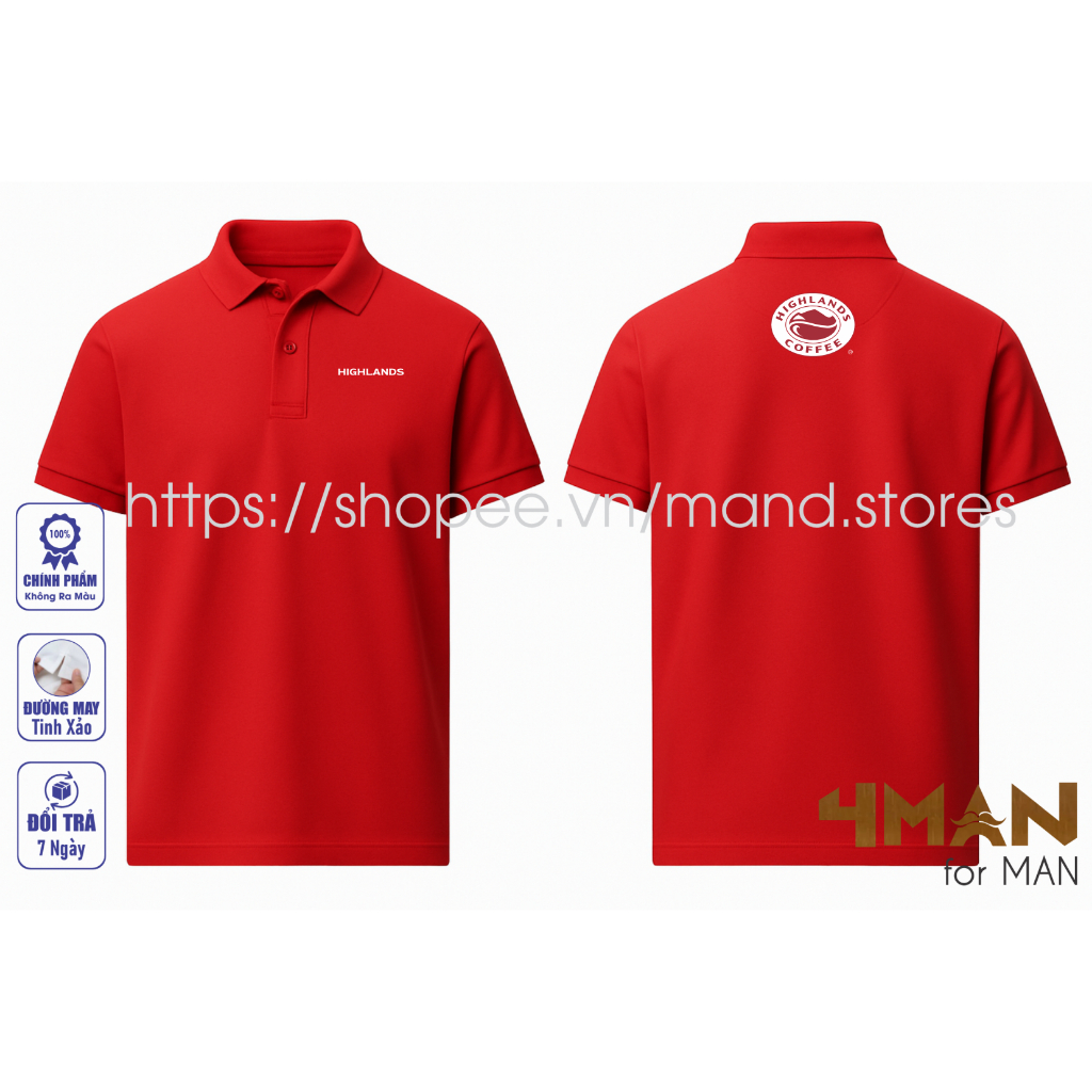 Áo thun Polo Highland Coffee - Vải thun Cá sấu CVC Cao Cấp Dày Mịn Thoáng Mát - Bền Màu - 4Man Store