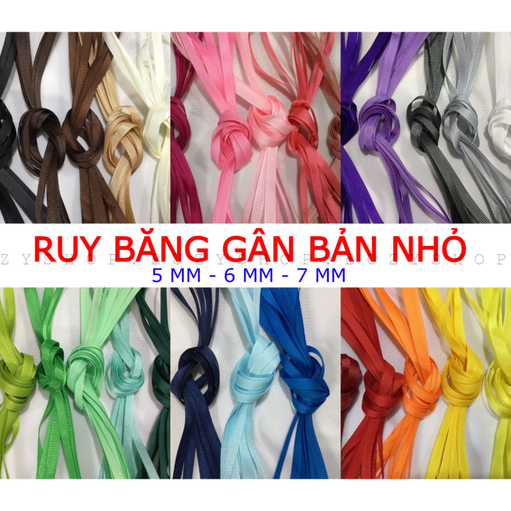BÓ 5 MÉT Ruy băng gân bản nhỏ loại 5mm - 6mm [23 MÀU] [nguyên liệu handmade]
